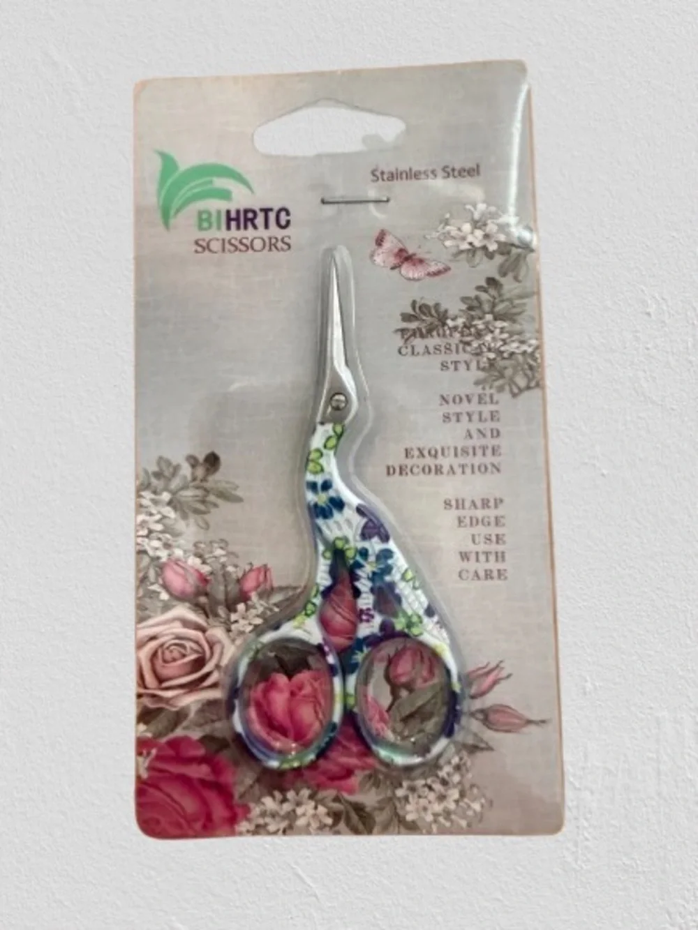 NWT Vintage Bihrtc-Style Floral Embroidered Stainless Steel Scissors